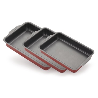 Conjunto de Assadeiras Antiaderente Retangular Alta Com Aba Nº 1 a 3 Vermelho