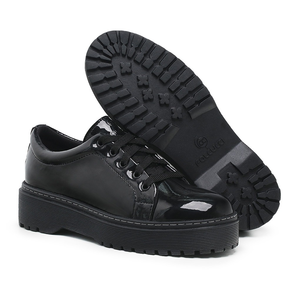 Sapato Oxford Feminino Mocassim Slip-Ons Sola Tratorada Coturno Cano Baixo