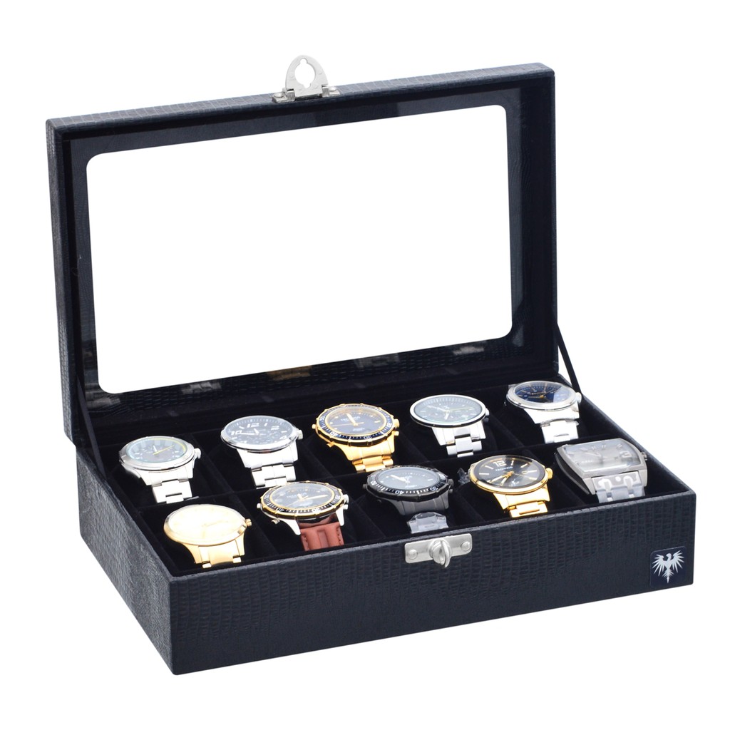 Porta Relógio Total Luxo Estojo Couro Ecológico 10 Nichos