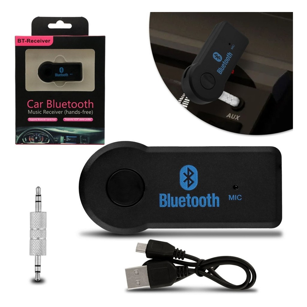 RECEPTOR BLUETOOTH P2 USB ADAPTADOR AUDIO ENTRADA AUXILIAR CARRO ESTEREO P2 3.5MM + CABO P2 3.5MM + CABO USB