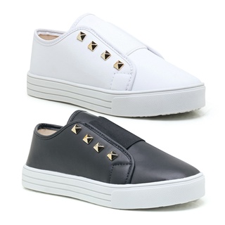 Tênis Feminino Casual Sem Cadarço Elástico Sapato Branco