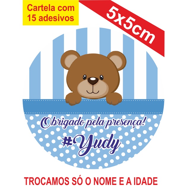 2 Cartelas de Adesivos (30 unidades) Personalizados Chá de Bebê Ursinho 5x5cm Festa Aniversário Lembrancinha