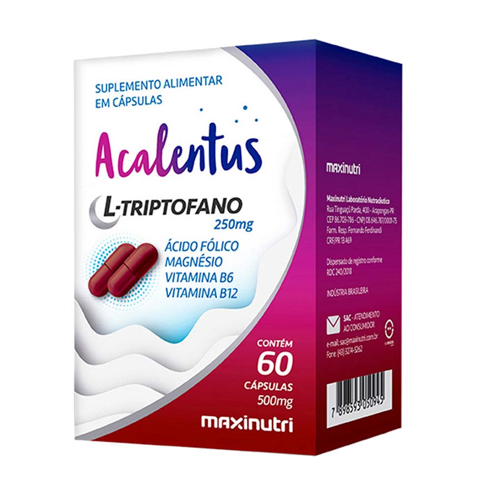 Acalentus l-triptofano Estimulante do Sono 250mg 60 Capsulas