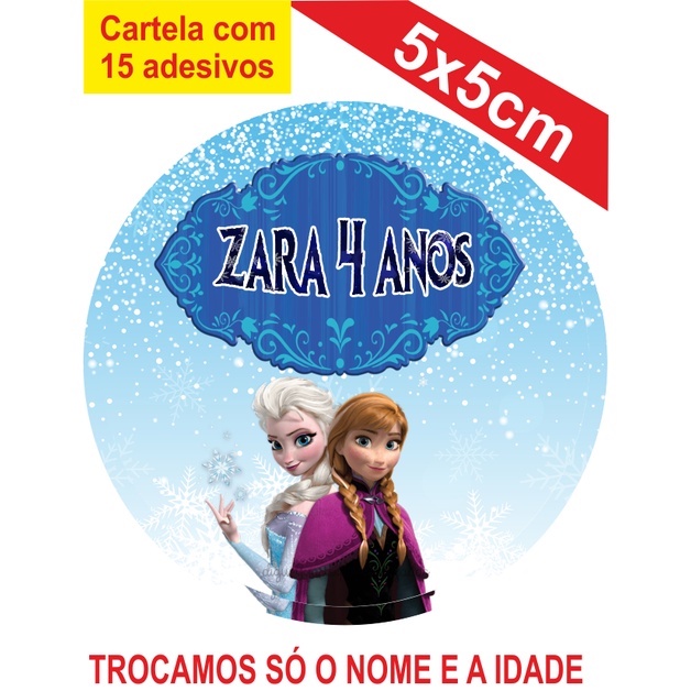 2 Cartelas de Adesivos (30 unidades) Frozen Personalizados 5x5cm Festa Aniversário Lembrancinha