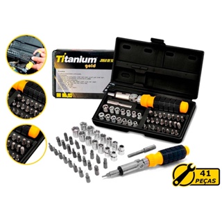 Kit Jogo De Soquetes Sextavados Bits Chave Articulada Encaixe 1/4Pol. 41 Peças -TITANIUM em Oferta na Shopee