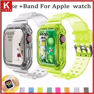 Caso Smartwatch Relógio Inteligente + Cinta Conjunto De Proteção Para Apple Série 7 6 SE 5 4 3 2 1 Pulseira Capa 2 Em 1 Combinação iWatch 45mm 44mm 42mm 41mm 40mm 38mm Substituição Transparente