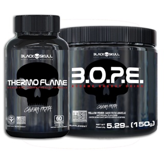 Kit Atacado Termogenico Thermo Flame 60 tabs + Pre Treino BOPE 150g B.O.P.E - Black Skull em Oferta na Shopee