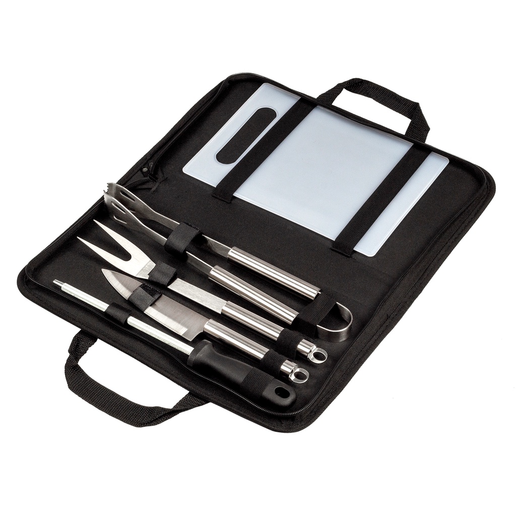 Kit Churrasco Inox C Estojo Churrasqueiro Profissional Pc Faca Garfo