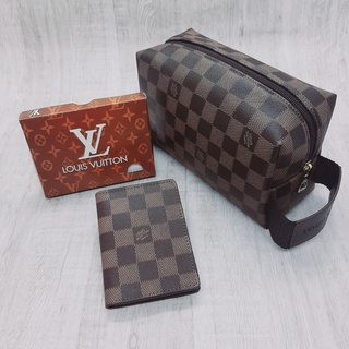 Bolsa Nécessaire + Carteira Slim Em Couro LV Feminina Masculina Top Marcas