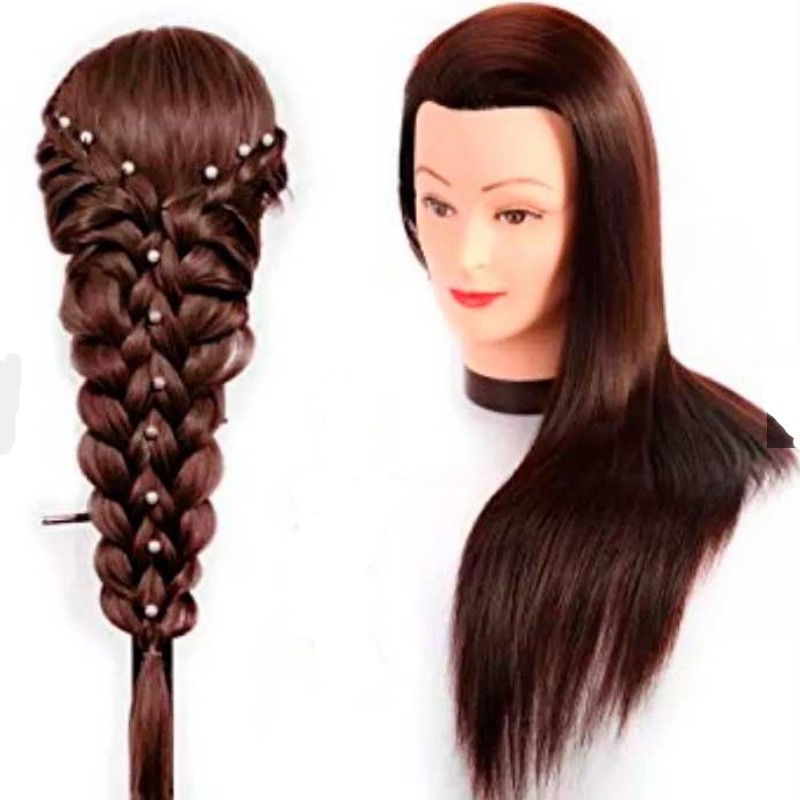 Cabeça De Treino P/ Penteado 100% Sintética Castanho Escuro + Suporte