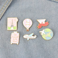 Travel Life Pins Esmalte Mala Postal Brochura Lapela Saco De Crachá Jóias De Viagem