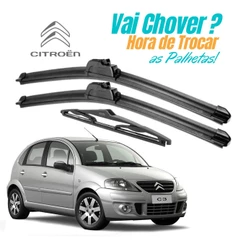 Kit 3 Palhetas Limpador Parabrisa + Traseiro Citroen C3 2002 2003 2004 2005 a 2012 Promoção