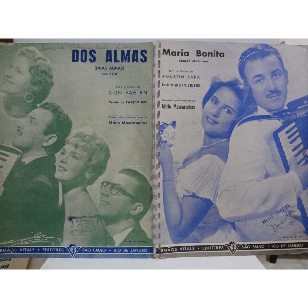2 Partituras Acordeon Mario Mascarenhas Maria Bonita + Bolero / Dos Almas