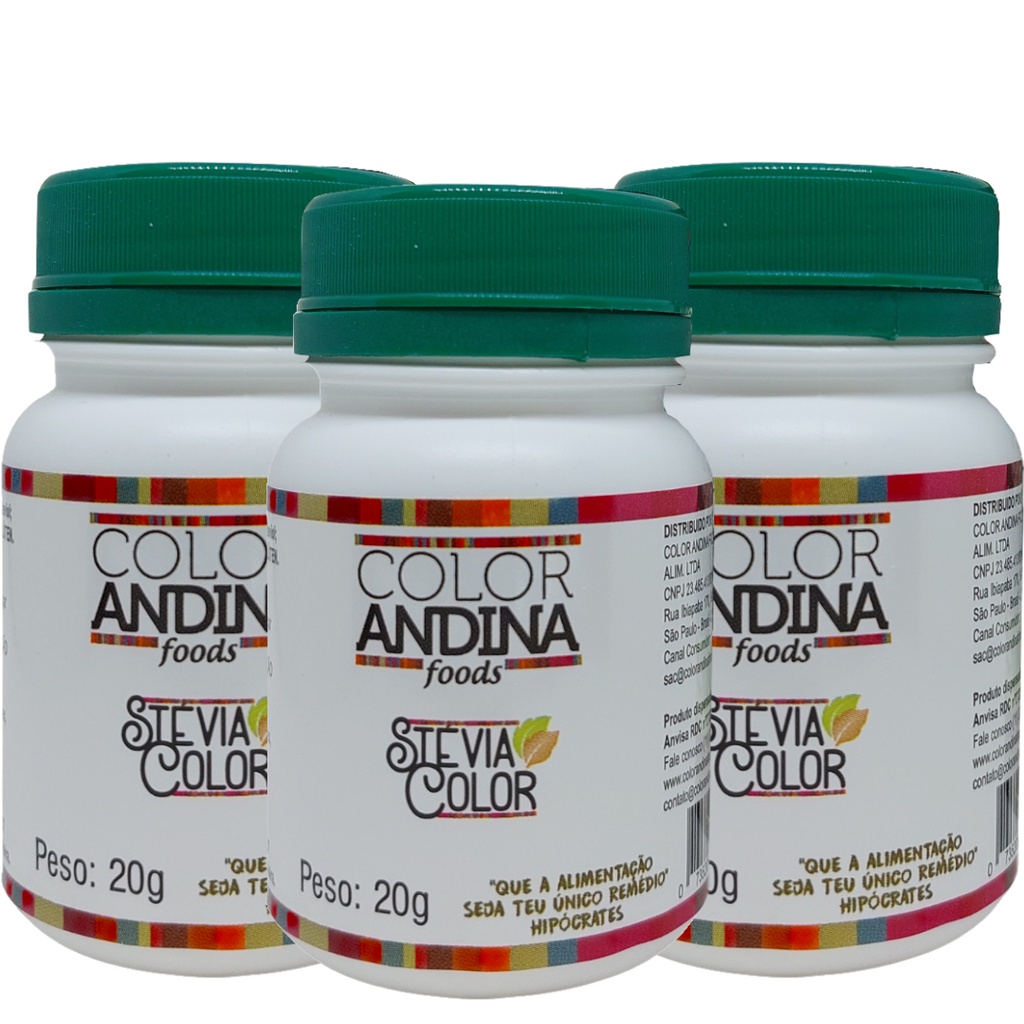 Adoçante Stévia 20g | Color Andina | 100% Natural | 3 Potes