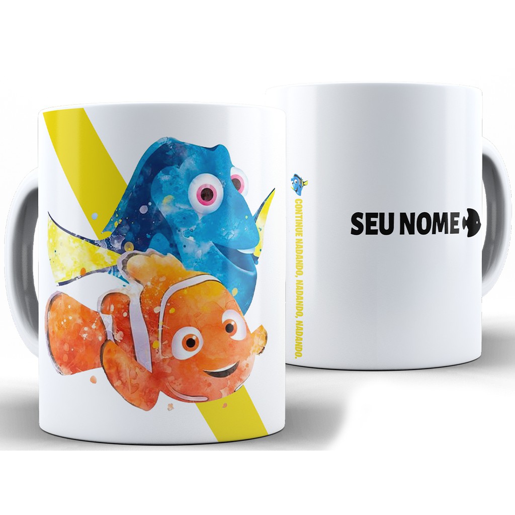 Caneca Nemo Personalizada Com Nome + Caixa - Xícara 325ML Porcelana Super Branca Cerâmica Procurando Nemo e Dory