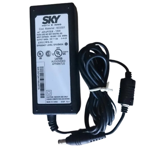 Fonte Sky 12v 1.5a Sd Digital ''Plug Com Pino Central'' + Cabo Força