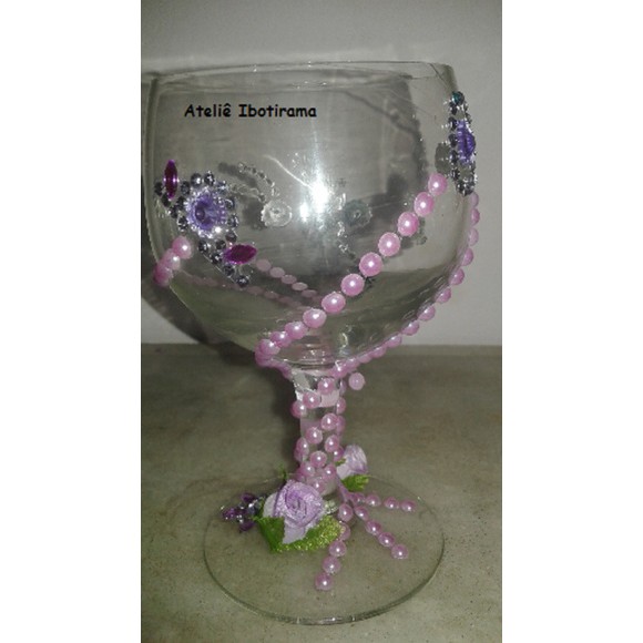 Taça de vidro decorada para Pomba Gira ou Ciganas - lilás