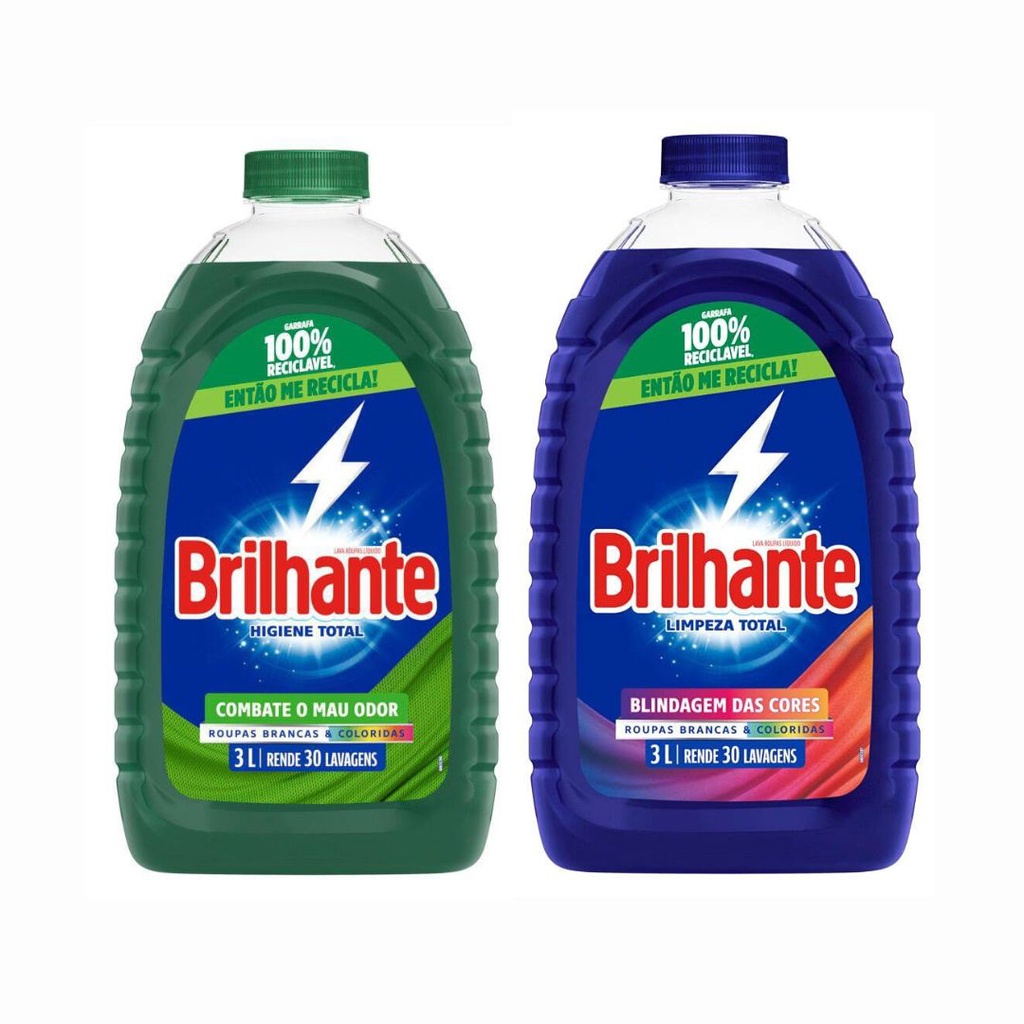 Lava Roupas Líquido Brilhante Higiene Total - 3 Litros