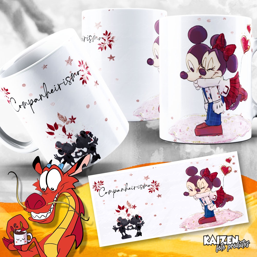 Caneca Mickey Emoções (E turma) - Alegria, Amizade, Amor, Esperança, Felicidade, Lealdade - Cerâmica
