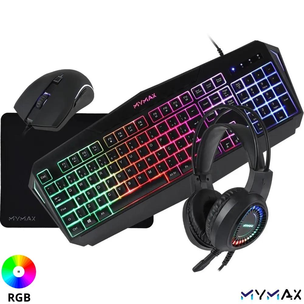 Kit Gamer 4 x 1 Teclado Mouse Headset Mousepad Led RGB Mymax