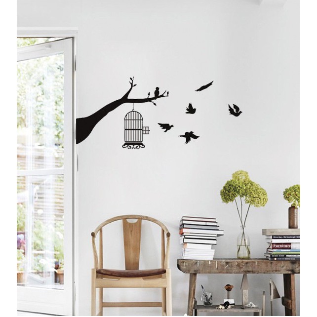 Adesivo Decorativo Parede Galhos Pássaros Gaiola Passarinhos em Oferta na Shopee