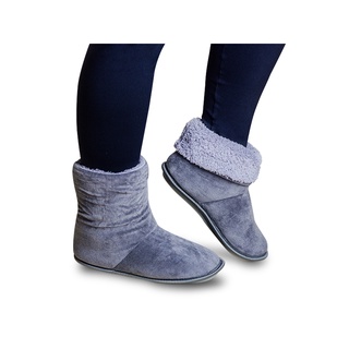 Pantufa Bota Polar Cinza Chumbo Super Quentinha Inverno Toda Peluciada Botinha Para Frio