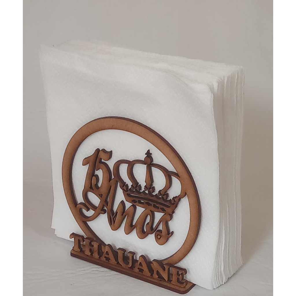 kit com 50 Porta Guardanapo 15 Anos Coroa Mdf Personalizado