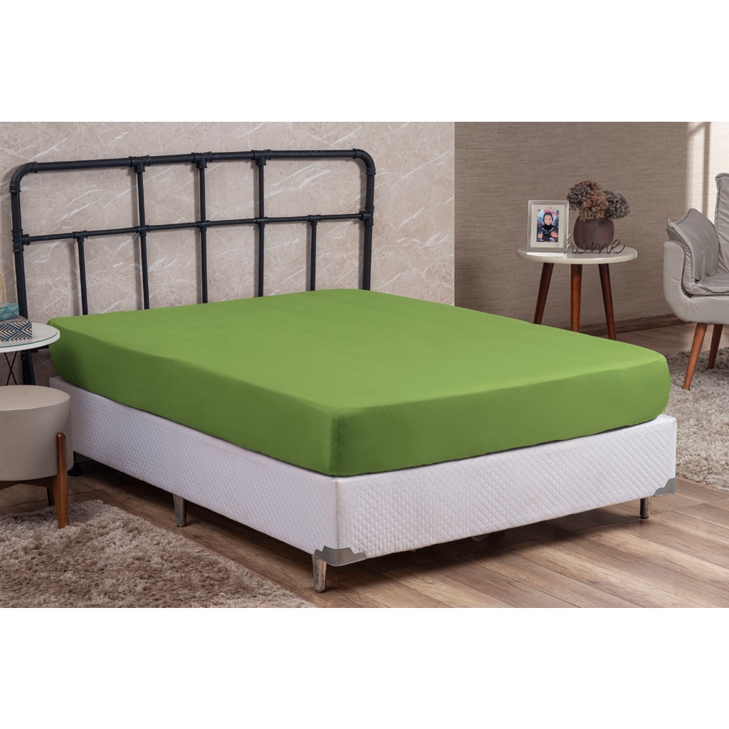 Kit 5 Lençol Solteiro AVULSO com Elástico LISO Cama Box 30CM Altura Microfibra Premium TODOS VERDE