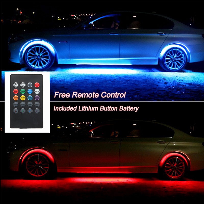 4x8 Cores Brilhante Auto LED Tira Néon Luzes Inferiores Do Carro Música Sistema De Som Ativo Luz Kit