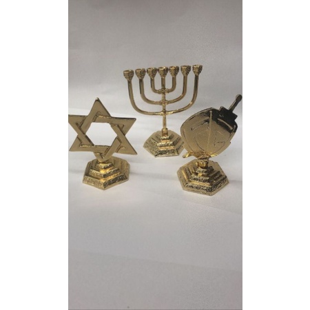 menora estrela de Davi escudo fé todos em metal kit com 3 pcs