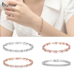 Pulseira De Cristal Feminina Bamoer Com Elos De Corrente/Jóias JIB013