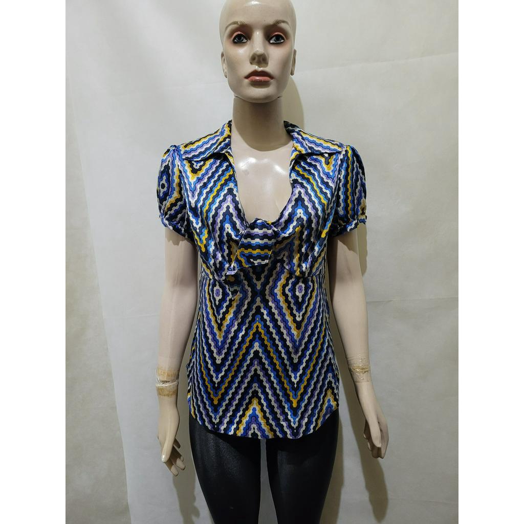 Blusa azul colorida ZR TRF cetim tam P usado bom estado