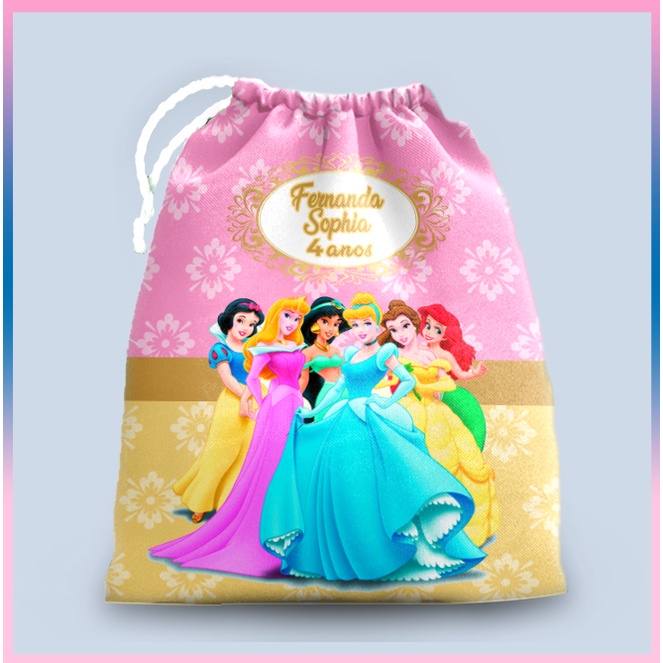 10 sacolinhas personalizada tecido PRINCESAS para lembrancinhas de festa de aniversario 30cmx20cm