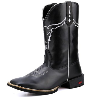 Bota Texana Confortavel Bico Quadrado Country Bordada
