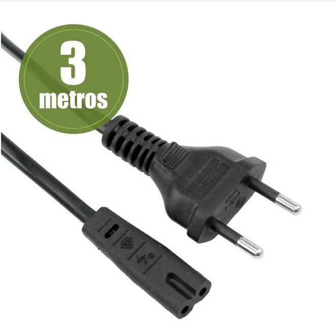 Cabo Força Bipolar Oitinho Ps2 Ps3 Ps4 0,75mm 10a 3 Metros Energia Alimentação 110v 220v Bivolt Universal