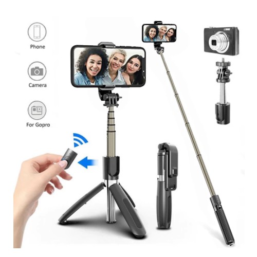 Tripe Bastão Retrátil 3 em 1 Bluetooth com Obturador Remoto Selfie