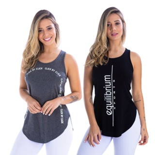 Kit  com 2 Camisetas Regatas Femininas Fitness Basicas  Academia Mulher Crossfit Yoga Pilates em Oferta na Shopee