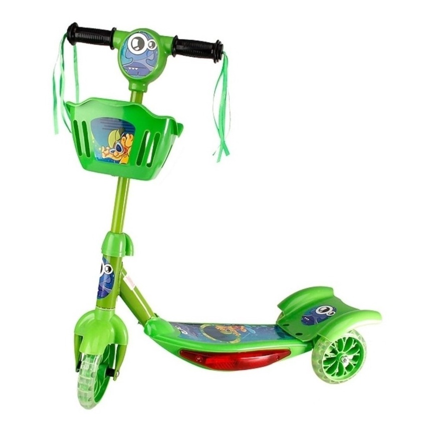 Patinete Scooter Infantil 3 Rodas Verde Luz E Som Art Brink