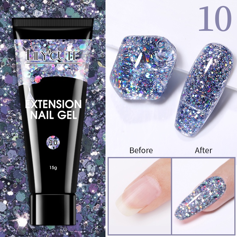 LILYCUTE Gel Acrílico Glitter 15ml Extensão De Dedo De Prata Unhas Rosa Verniz Todos Para Manicure