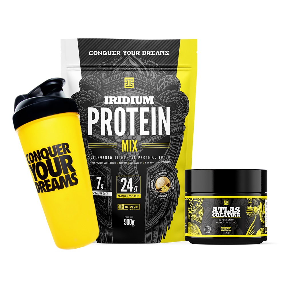 Kit Whey Protein mix + Creatina 90g + Coqueteleira 600ml - Iridium Labs