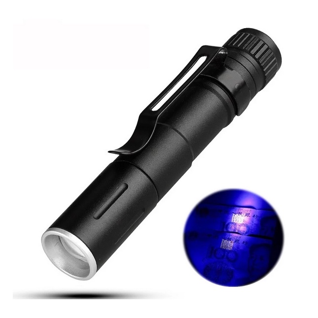 Mini Lanterna LED de bolso Ultravioleta 3 modos EDC usa 1 pilha AAA