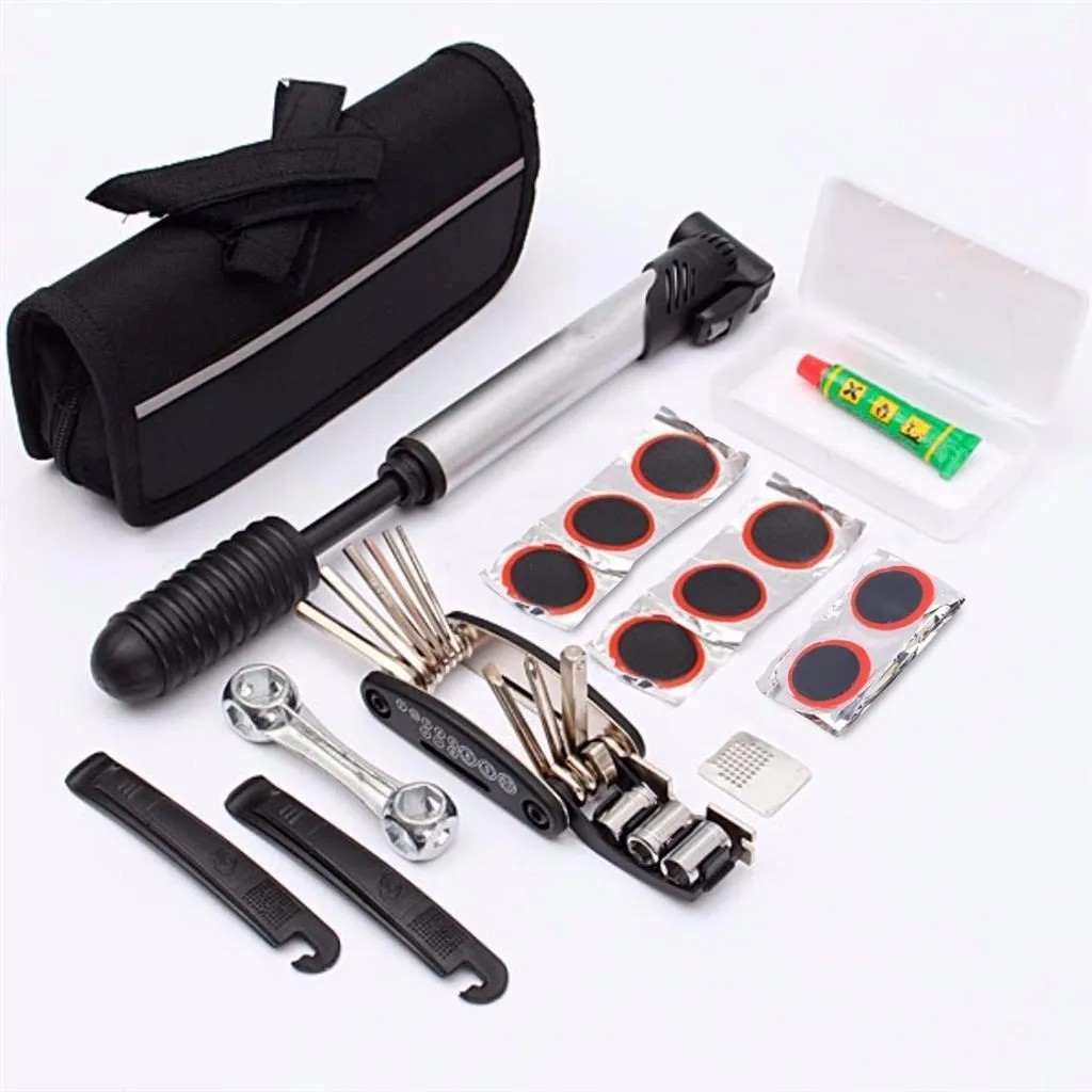Kit Ferramenta Remendo Reparo Manutenção Pneu Bike Corrente Bomba de ar
