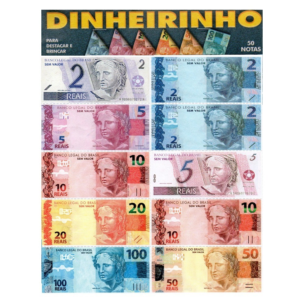 Cartela Kit de Dinheirinho Infantil 60 unidades Para Brincar