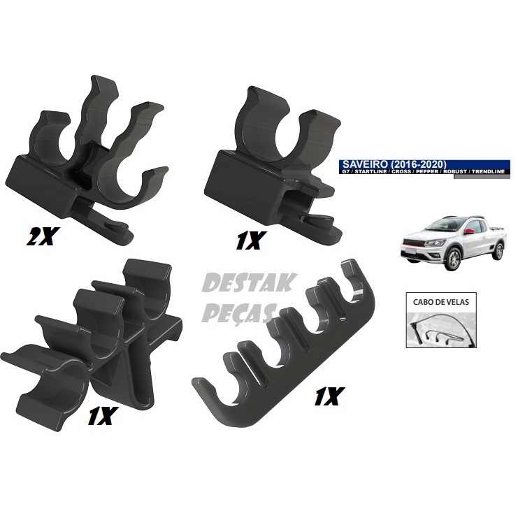 Kit dos Grampos de Fixação do Suporte dos Cabos de vela  Volkswagem  Saveiro 2016  até 2020