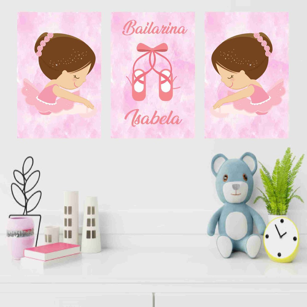 Adesivo Infantil Bailarina Ballet Balé Sapatilha kit 3 Peças Decorativas 20x30 - Placa Bailarina