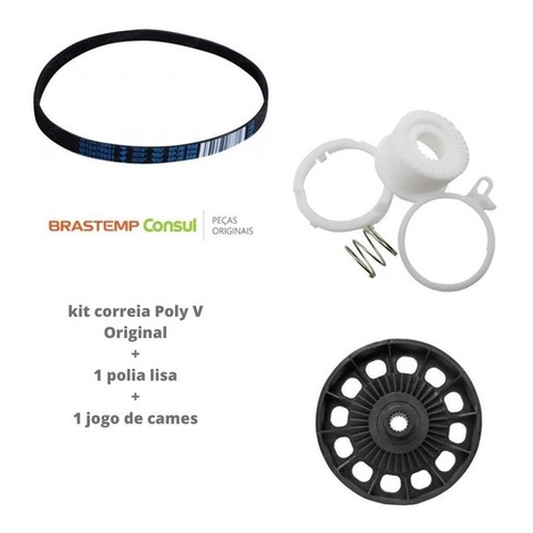 Correia Poli V + Polia Poli V E Jogo De Cames Completo Lavadora Brastemp E Consul