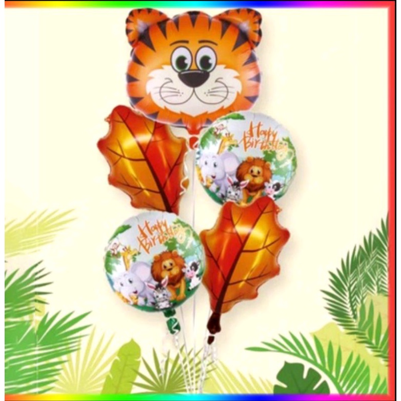 Kit 5 Balão Bexiga Festa Animação Aniversário Metalizado Safari Animais /5 Unid Buquê Bichos Fofos