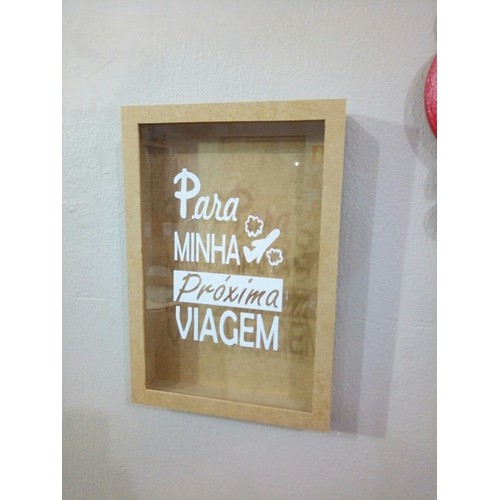 Quadro Cofre Porta Moedas Minha Viagem 32x22 Visor E Adesivo