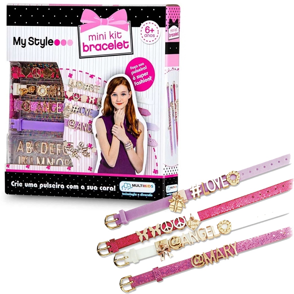 Pulseiras My Style Mini Kit Com Letras Para Personalizar 4 Braceletes 70 Letras e Símbolos Multikids - BR100 em Oferta na Shopee