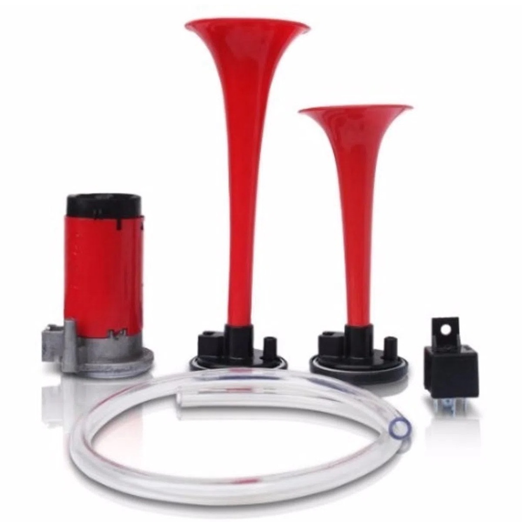 Buzina 12V 2 Cornetas Vermelho Compressor De Ar Mangueira Relé K10042